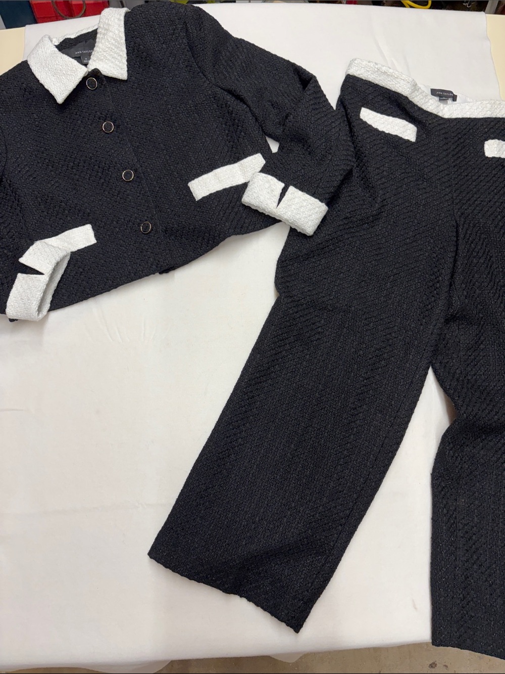 Ann Taylor Contrast Trim Tweed Jacket sz12 & Matching Pants sz10 *READ LISTING*